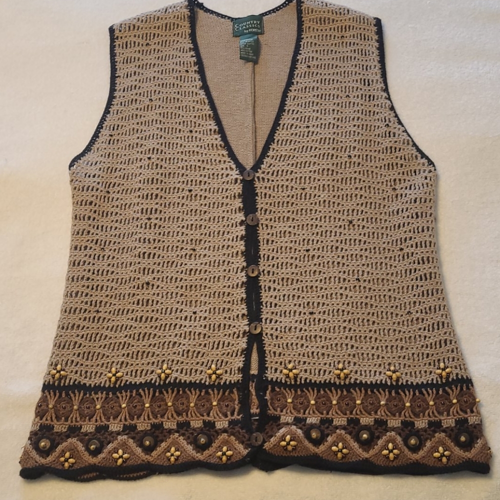 Koret Country Classics crochet boho vest vintage size Small